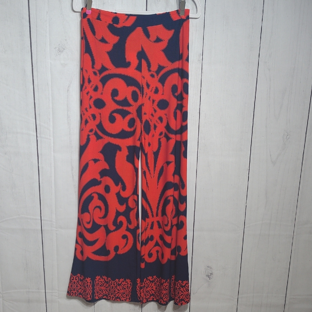 NICO LA GEO Print Navy and Orange Palazzo Pants Size Large
